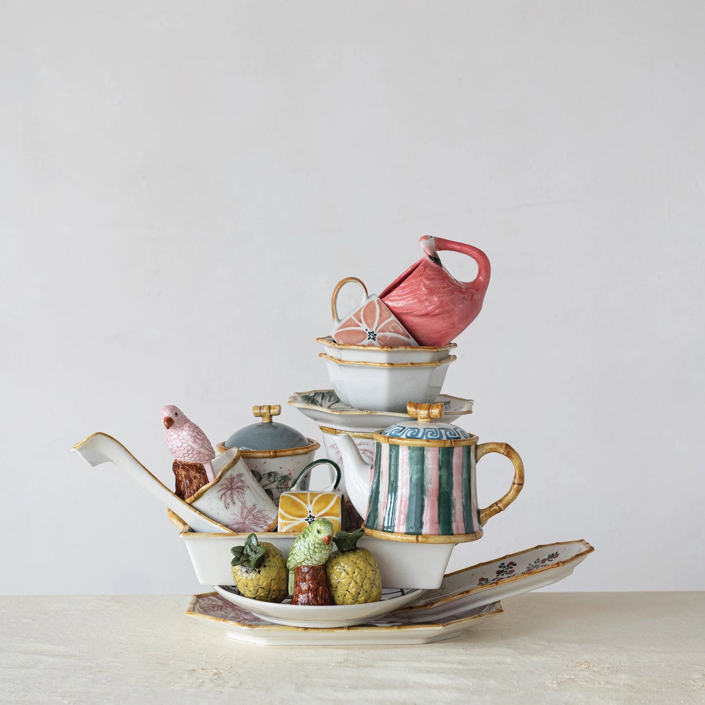 Hand-Painted Stoneware Striped Teapot