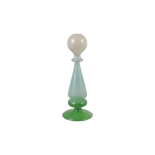 Glass Three-Tone Taper Holder, Cream Color, Blue & Green