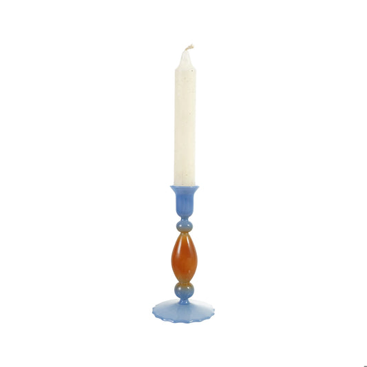 Glass Two-Tone Taper Holder, Blue & Brown