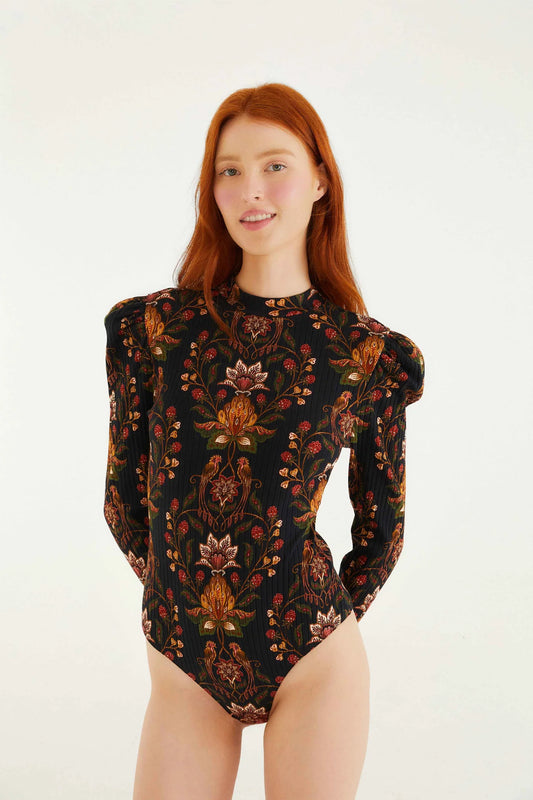Farm Rio - Berry Garden Black Bodysuit