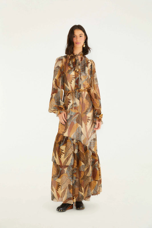Farm Rio - Cream Dotted Macaws Long Sleeve Maxi