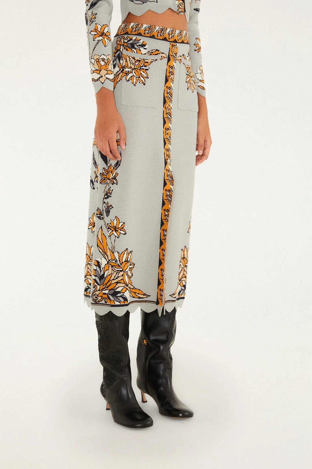 Farm Rio - Stained Glass Beauty Grey Knit Skirt