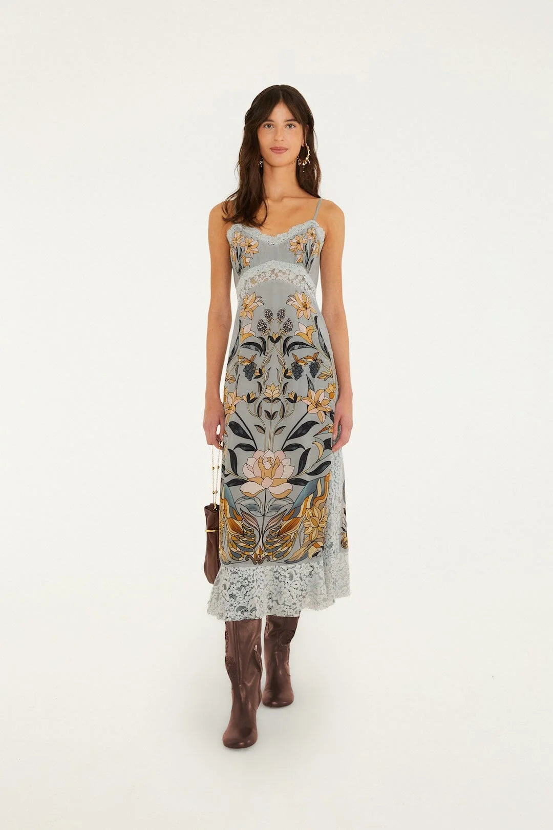 Farm Rio - Stained Glass Beauty Blue Slip Midi Dress