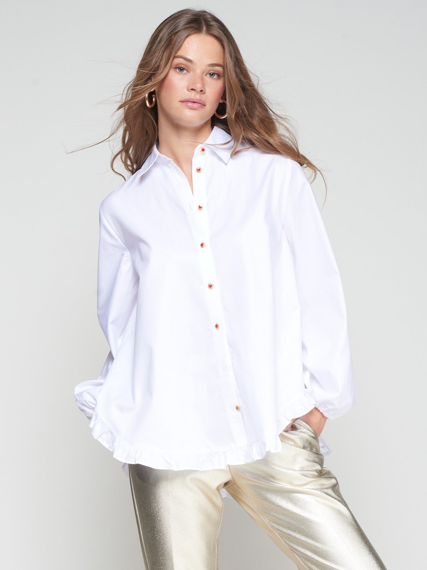Vilagallo - White Ruffle Heart Shirt