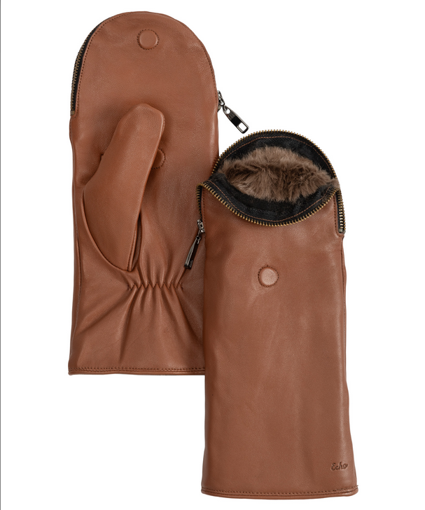 Zip Top Leather Glove with Faux Fur
