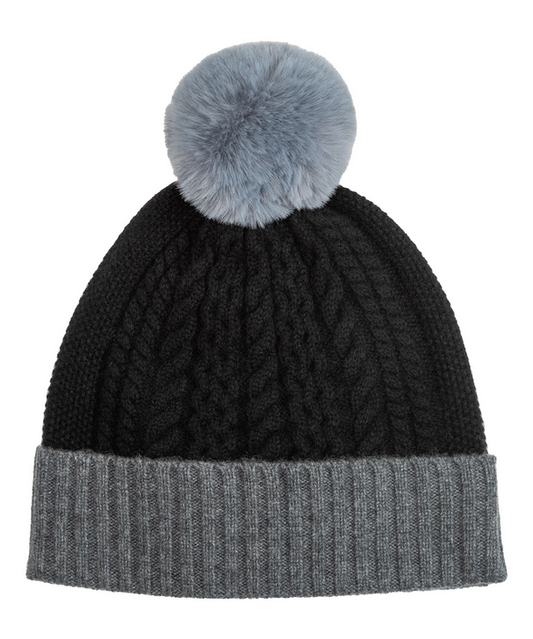 Colorblock Cable Pom Beanie