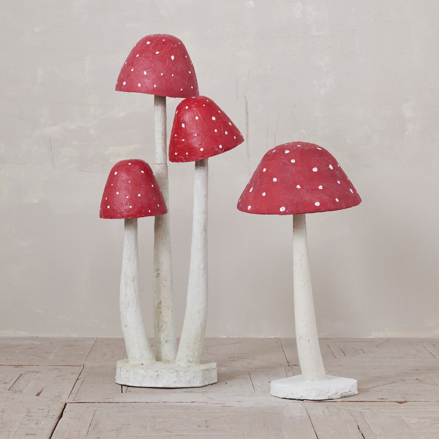 Metal & Paper Mache Mushrooms with Base, Distressed Finish